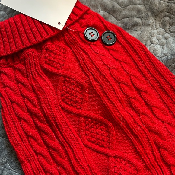 Red Cable Knit Dog Sweater w/ Flannel & Turtleneck | Small Winter & Christmas - Picture 3 of 4
